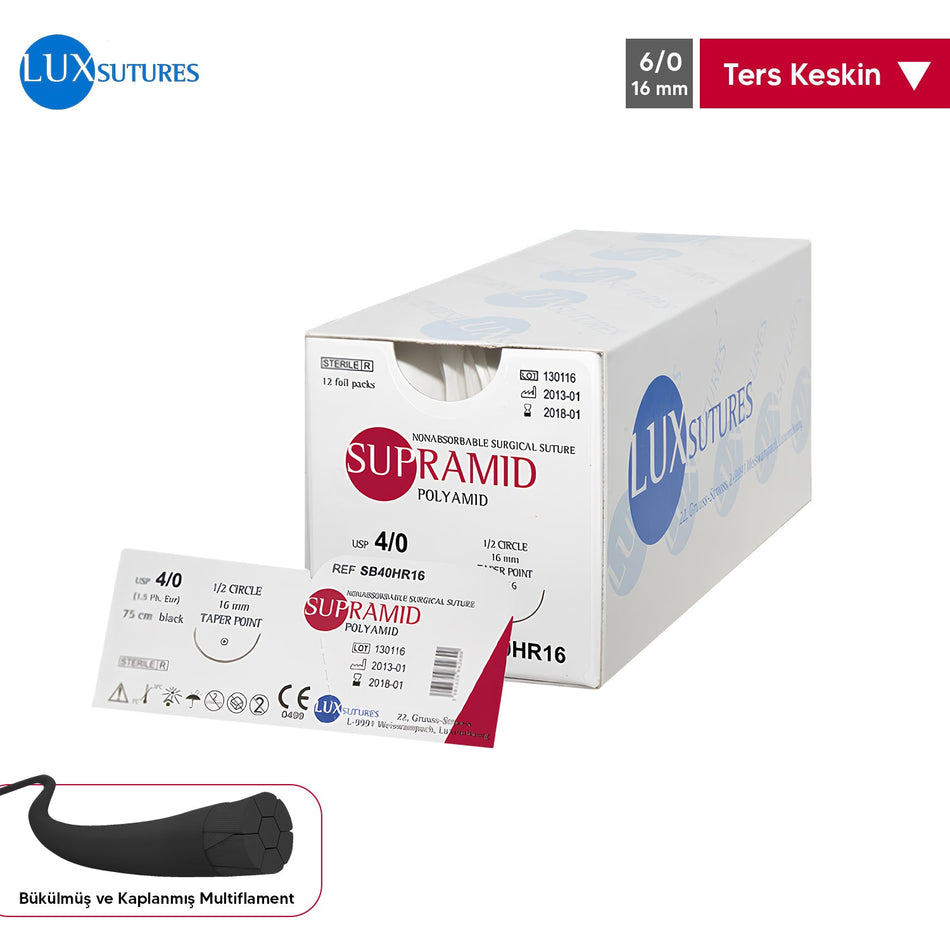 Supramid Coated Multifilament Suture - Reverse Sharp 6/0 - 16mm