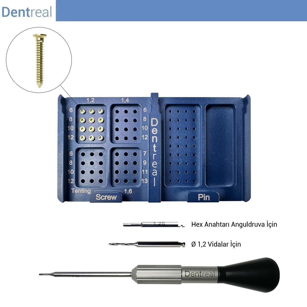 Dentreal - Bonefix GBR Titanium Bone,Plate,Mesh Fixing Mini Screw Set - 1.2mm Screws