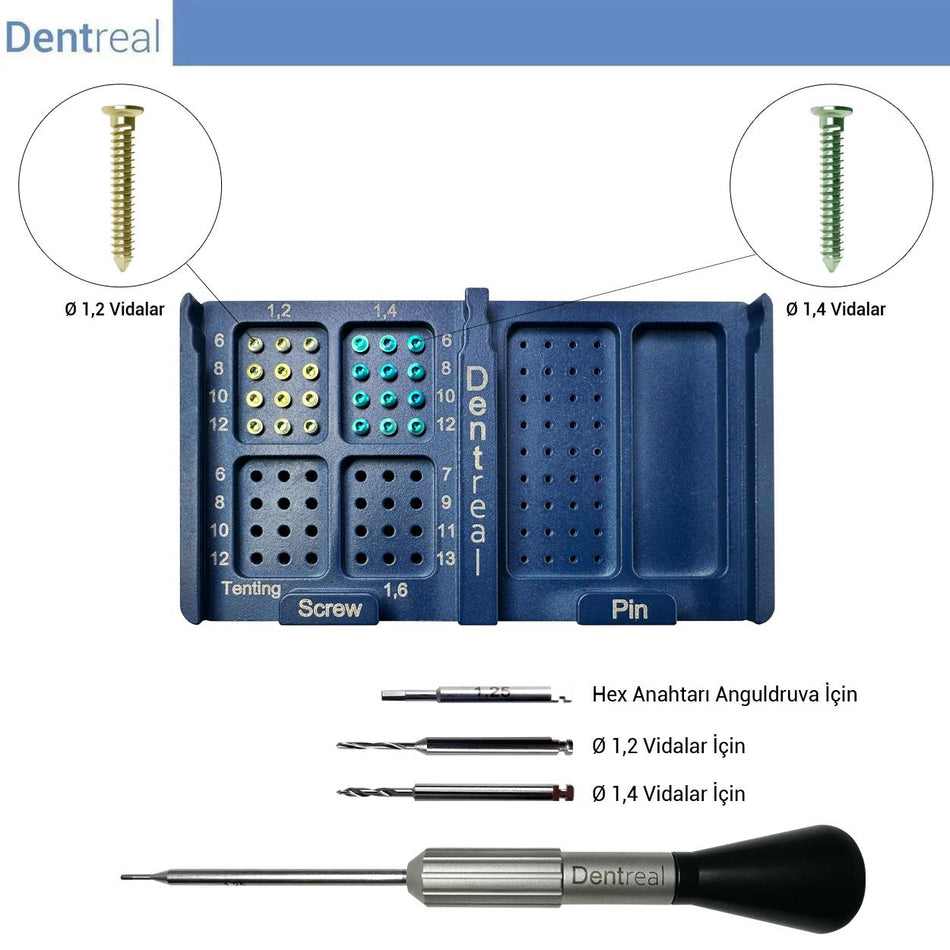 Dentreal - Bonfix GBR Titanium Bone,Plate,Mesh Fixing Mini Screw Set - 1.2mm and 1.4mm Screws