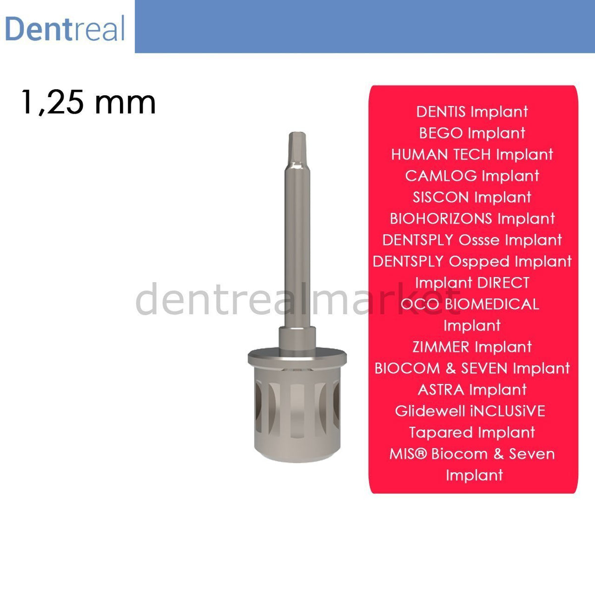 Dentreal - Screwdriver for Human Tech Implant - 1,25 mm Hex Driver